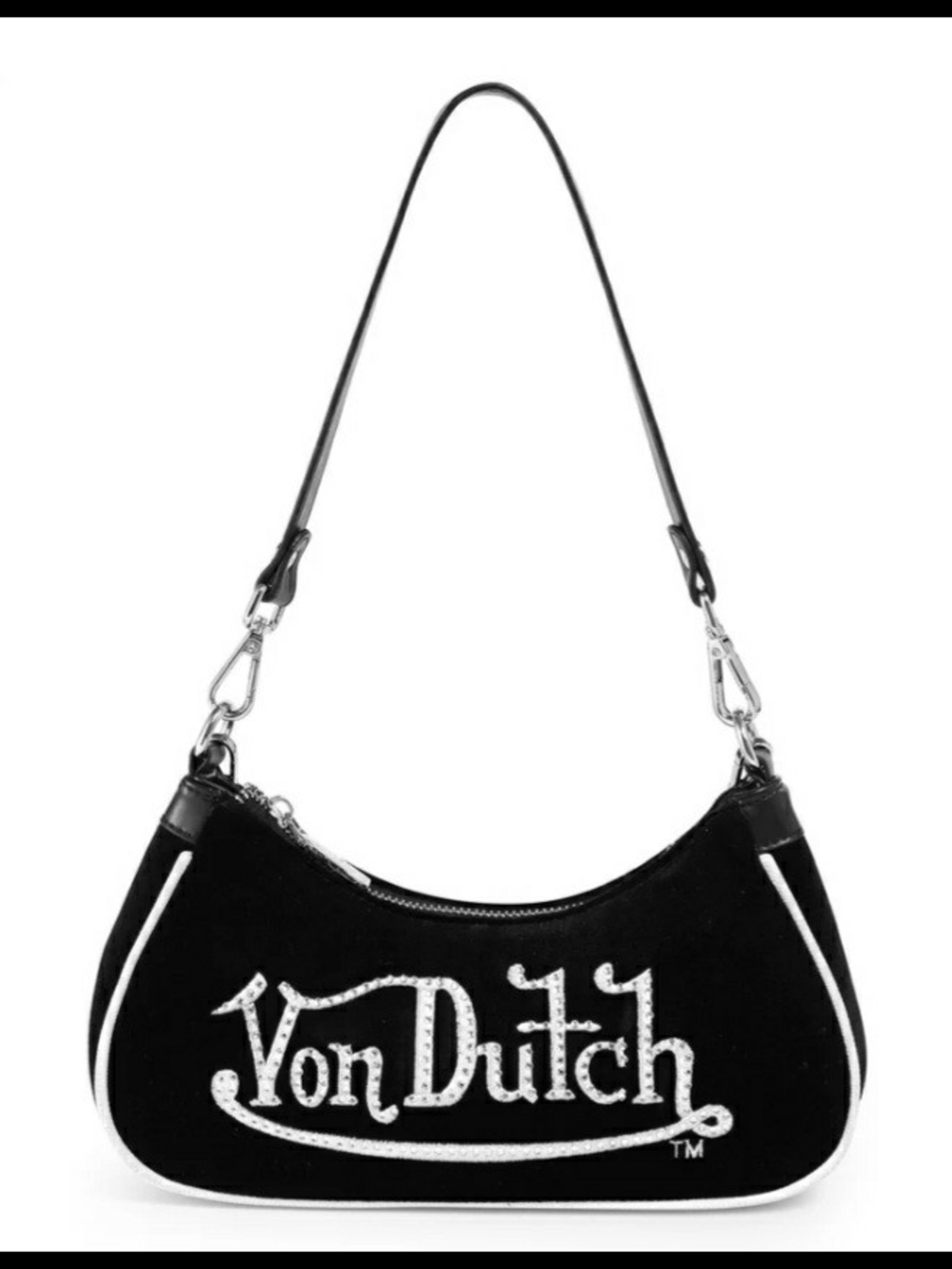 Von Dutch Black Shoulder Bag with White Logo Trim